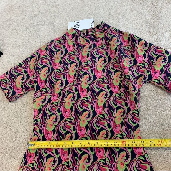Zara pink printed multicoloured high collar short sleeve mini dress size S NWT - Picture 7 of 10